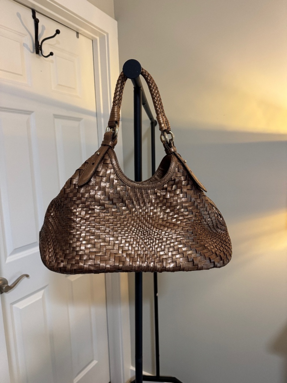Cole Haan EUC Genevieve triangle bag metallic bronze gold woven shoulder bag